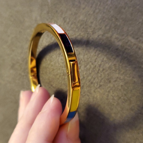 J.Crew Rainbow Enamel Hinged Bangle Bracelet – Gold-Toned Thin Stackable - Picture 6 of 6